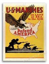 1940s U.S. Marines Defend America WWII Service Recruitment War Poster - 18x24 picture