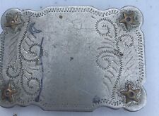 vintage nickel silver belt buckle with stars hand tooled Western Americana CAB picture