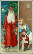 Long~Red Robe Santa Claus~ with Victorian Children~1910~ Christmas Postcard~h996 picture