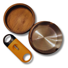 Ashtray Cigar Cutter Gift Set Portable V-Cutter Shark Bamboo Tray picture