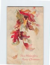 Postcard Best Wishes for a Merry Christmas with Leaves Art Print picture
