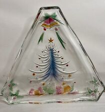 1980'S MIKASA GLASS TRIANGULAR SERVING TRAY/PLATE-CLEAR WITH PASTELS-NEVER USED picture