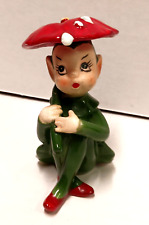 Vintage Josef Originals Japan Ceramic Pixie Elf with Mushroom Umbrella Figurine picture