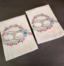 New Vintage Cross Stitched Kitten Pillowcase Pair picture