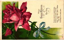 Vintage Postcard- Red Rose, Many Happy Returns of the Day. picture