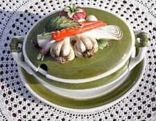 Vintage Italian Porcelain 3D Vegetables Lidded Soup Tureen with Underplate 3 pcs picture