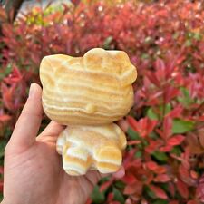2.4LB 4.1'' Hand Carved Natural Yellow Calcite Hello Kitty Figurine picture