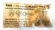 1930s CRACKER JACK PRIZE TWIN LINKS PUZZLE No 5 WITH ORIGINAL ENVELOPE picture