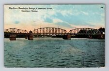 Gardiner ME-Maine, Gardiner And Randolph Bridge, Antique Vintage Postcard picture