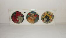 NOS 2002 Joan Baker Designs Hand Painted Ornament Set Stained Glass Cats  picture