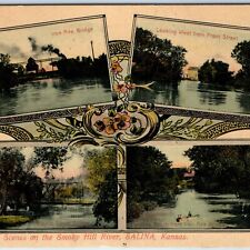 c1910s Salina, KS Scenes Smoky Hill River Bridge Multi View Postcard Kans A172 picture