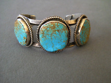 LIZ CHEE Native American Kingman Turquoise 3-Stone Sterling Silver Cuff Bracelet picture