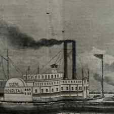 Naval Hospital Red Rover on Mississippi Original 1863 Civil War Engraving C30 picture