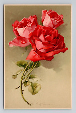 Postcard Catherine Klein a/s Red Rose Flowers, Meissner Antique A2 picture
