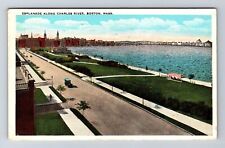 Boston MA-Massachusetts, Esplanade along Charles River, Vintage c1929 Postcard picture