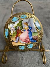 Antique 800 Silver Compact Womens Italian Turquoise Enameled Figural Scene VTG picture