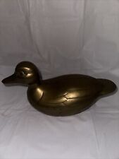 Vintage Solid Brass Duck Paperweight Figurine MCM Mancave Cabin Decor 9 inch Mod picture