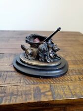 Antique 1890s Victorian Bronze Standing Tobacco Pipe Rest Holder Stand Cat & Dog picture