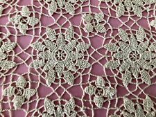 ANTIQUE CROCHET LACE TABLECLOTH 100”x140” Bed Cover Flowers Scallop Handmade Vtg picture