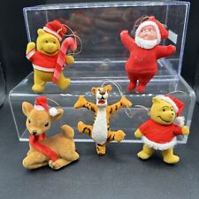 Vintage Lot Of 5 Flocked Winnie the Pooh Tigger Santa and Reindeer Ornaments picture
