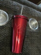 RARE 2014 Starbucks RED Stainless Steel Cold Tumbler 16oz Cold Cup Metal Straw picture