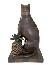 Vintage Wood Carved Cat Pineapple Sculpture Folk Art Handmade 13