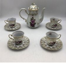 Vintage Antique Porcelain Gold Plated Floral Tea Set for 4 picture