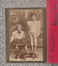 Antique Photo Fancy Clothes Barefoot Boy,Toddler, Dog Italy? Sepia 4x3” Mounted picture