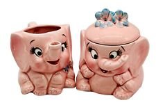 Lefton Pink Elephant Covered Sugar Bowl Creamer Ceramic 3977 Vintage picture