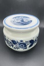 Vintage Hand Painted Delft Blauw Windmill Floral Canister Made In Holland picture