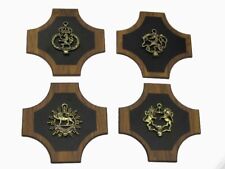 4 Mid Century Modern Herefordshire Brass Wooden Wall Plaques Crests wall#1 picture