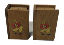 Vintage Wood Salt And Pepper Shakers Retro 50’s Football Player 2.25” Book Shape picture