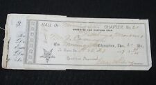 1887 Order of the Eastern Star Chapter 61 Receipt for Dues Masonic Signed RARE picture
