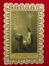 Antique JESUS Lace Holy Card IF I WATCH I WILL ONLY SEE JESUS French Prayer Card picture
