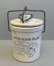 Vintage Kaukauna Klub Wisconsin Stoneware Cheese Crock with Lid & Bale, 4