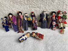 Vintage Christmas Ornaments Wooden Clothes Pin Asian Handmade Japan Obi Lot 10 picture