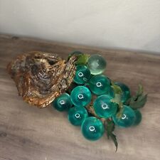 Vintage 1960s MCM Lucite Green Grape Cluster On Driftwood RARE GREEN COLOR picture