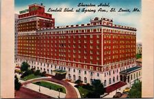 St. Louis Missouri Sheraton Hotel Lindell & Spring Old Cars Linen Postcard UNP picture