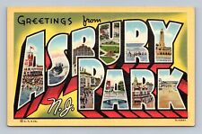 Greetings from ASBURY PARK, New Jersey Large Letter Linen Postcard - Curt Teich picture