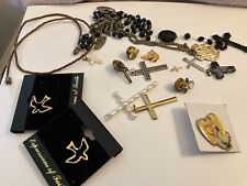 vintage estate LOT OF RELIGIOUS ITEMS. NECKLACE, ROSARY, PENDANTS, TAC PINS picture