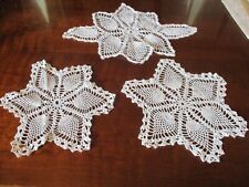 Set of 3 vintage wt. hand crocheted pineapple pat. star doilies picture
