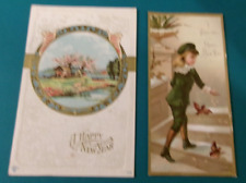 2 ANTIQUE VICTORIAN NEW YEARS DAY CARDS COLORFUL SCRAPBOOKING picture