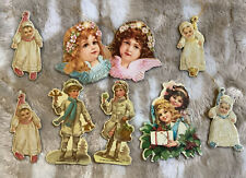 9 Victorian Die Cut Gold Stamp Christmas Ornaments Babies Children Angels EUC picture