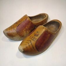 Old Pair Dutch Wooden Clogs Worn Hand Crafted Shoes picture