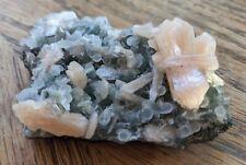 pink Stilbite on blue Chalcedony, minerals, crystals, mineral specimens picture
