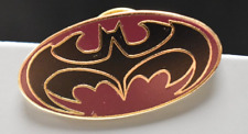 Vintage Batman Logo Black and Gold Tone with Maroon background Enamel Lapel Pin picture