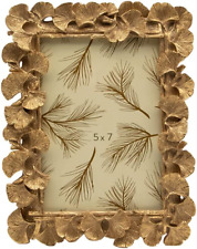 SYLVIA'S SHOP Vintage 5X7 Picture Frame, Antique Ornate Gold Ginkgo Leaf Photo F picture