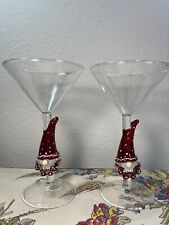 GNOME Martini Glasses HAND BLOWN CLEAR Lot Of 2 Christmas picture