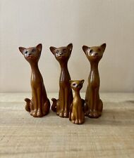 Vintage 4-Piece Wooden Cats Jewel Eyes Figurines Hong Kong picture