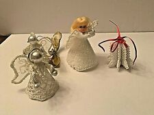 Vintage  Angel Bell Handmade Plastic Canvas Yarn Needlework Christmas Ornaments picture